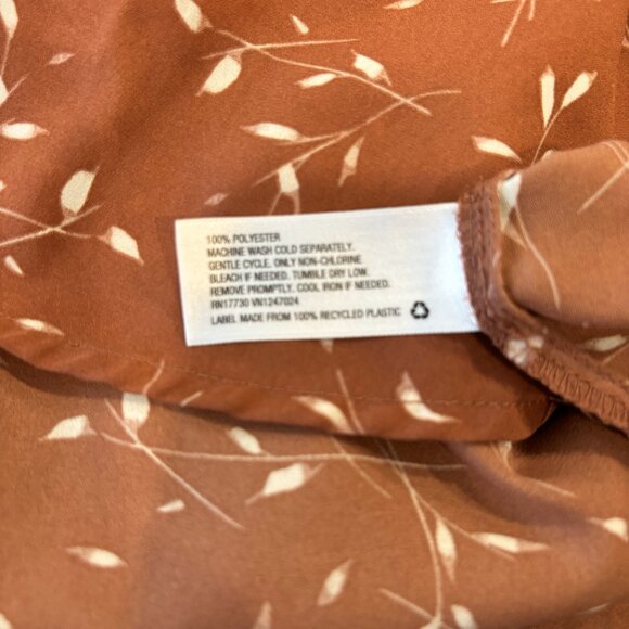 Long Sleeve Blouse, Dark Coral, Front Key Whole Bottom, Ruffled Neck Line, 1X - Picture 3 of 7